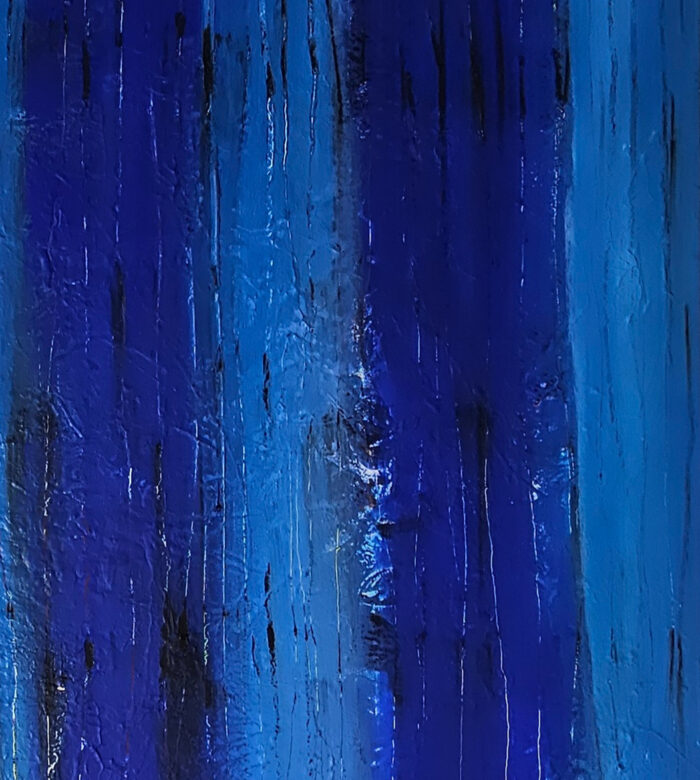 Troncs bleus : peinture acrylique contemporaine sur toile 100x100cm – Image 3