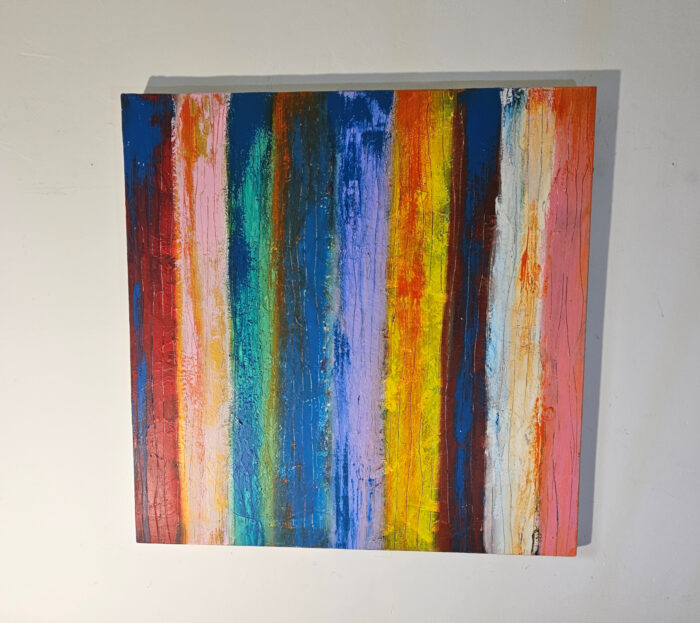 Bandes larges couleur flashy : peinture acrylique contemporaine sur toile 100x100cm – Image 2