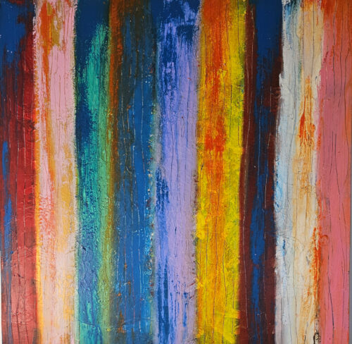 Bandes larges couleur flashy : peinture acrylique contemporaine sur toile 100x100cm