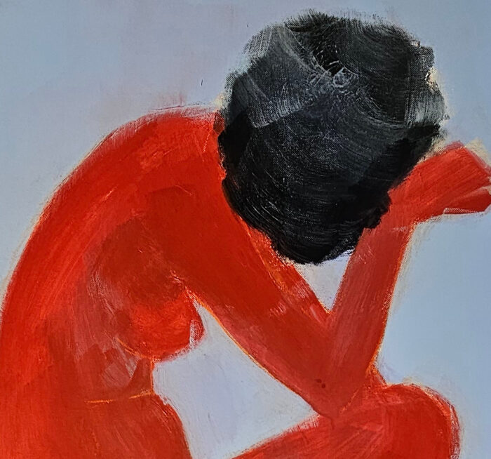 Femme rouge nue sur fond bleu peinture acrylique sur toile 100x81cm – Image 3