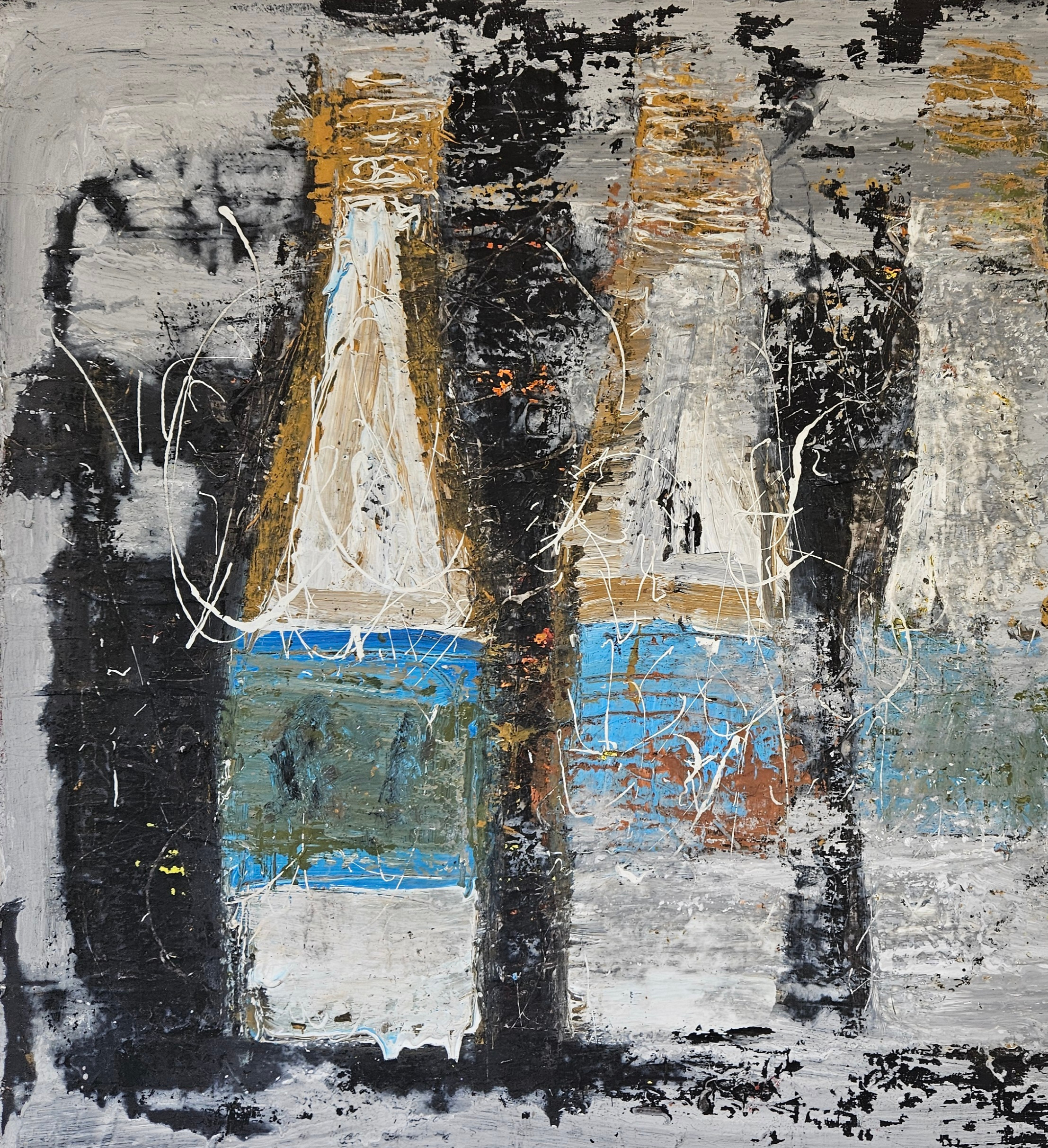 Peinture abstraite, bouteilles de vin, acrylique sur toile 116x89cm – Image 3