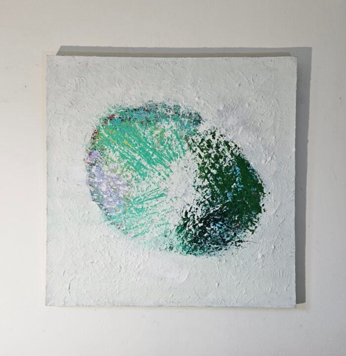 Abstraction en vert peinture acrylique et collage sur toile100x100cm – Image 2