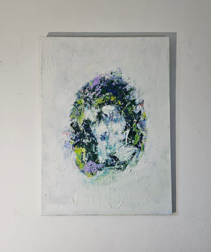 Abstraction en vert, peinture acrylique sur toile 100x73cm – Image 2