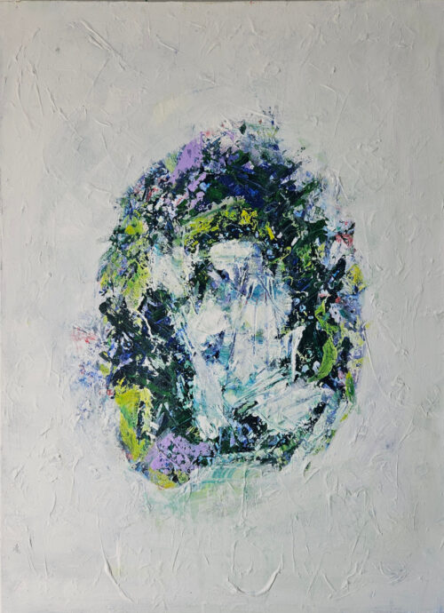Abstraction en vert, peinture acrylique sur toile 100x73cm