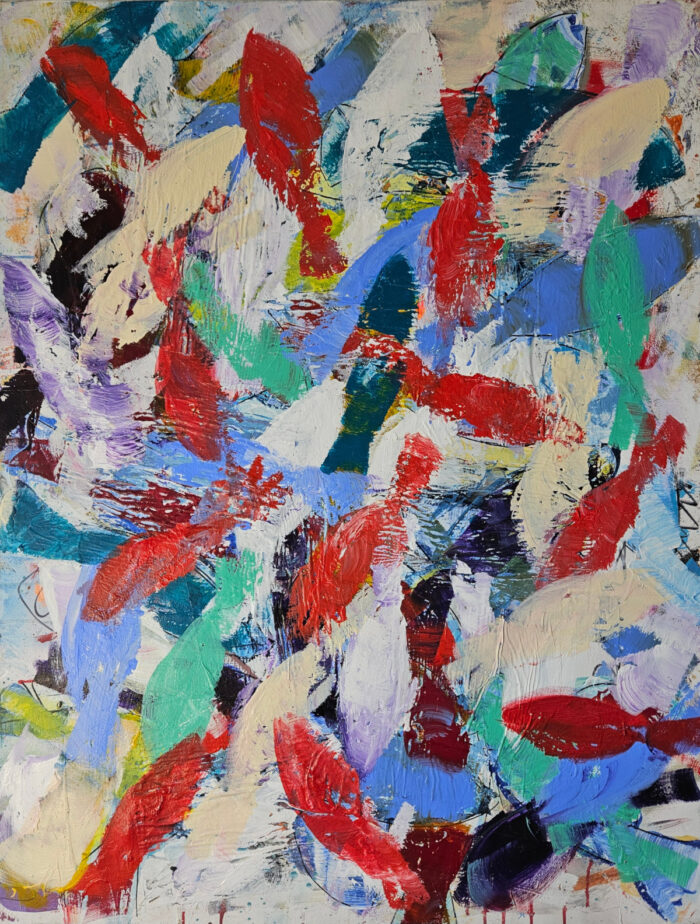 Les poissons rouges peinture acrylique sur toile 116x89cm