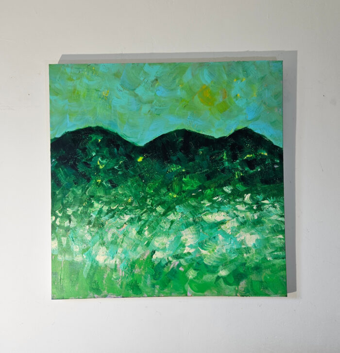 Paysage en vert peinture moderne acrylique sur toile 100x100cm – Image 2