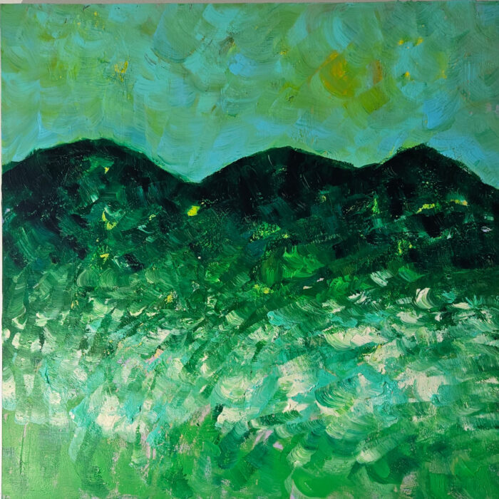 Paysage en vert peinture moderne acrylique sur toile 100x100cm