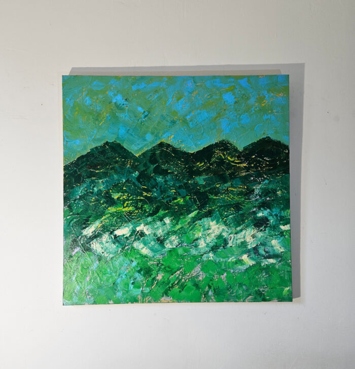 Paysage en vert 2 peinture moderne acrylique sur toile 100x100cm – Image 2
