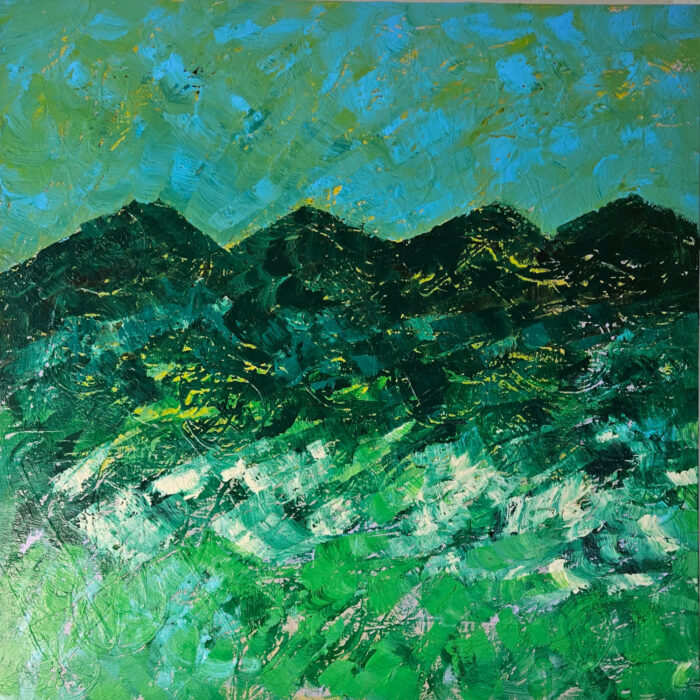 Paysage en vert 2 peinture moderne acrylique sur toile 100x100cm