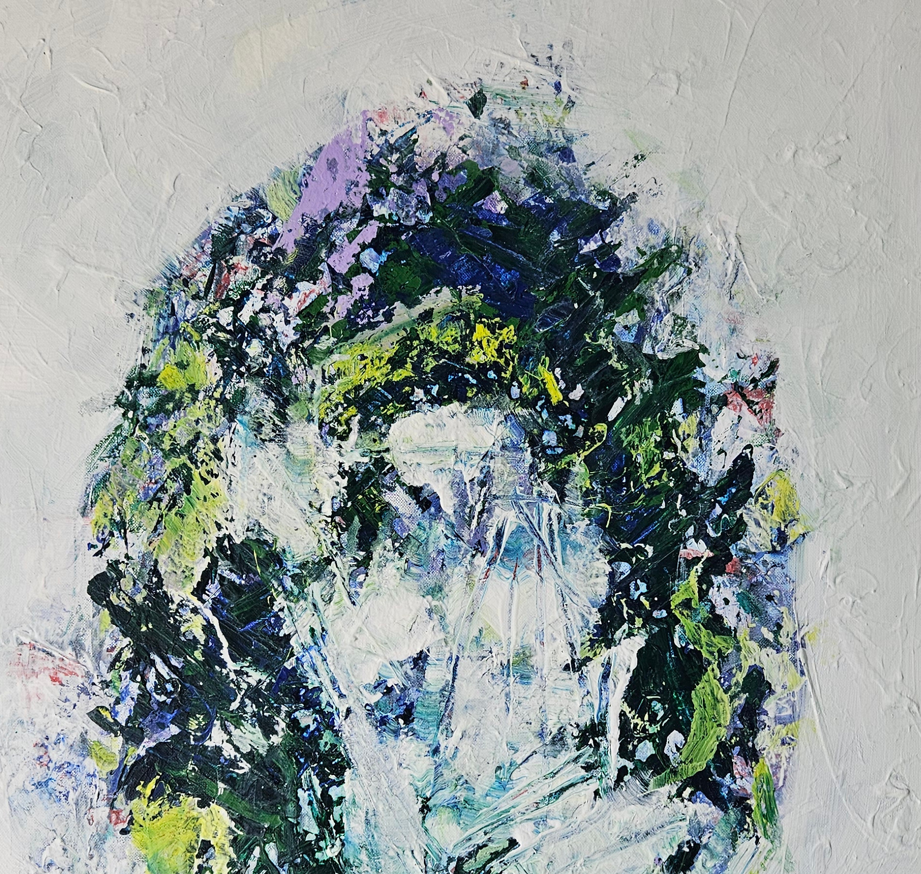 Abstraction en vert, peinture acrylique sur toile 100x73cm – Image 3