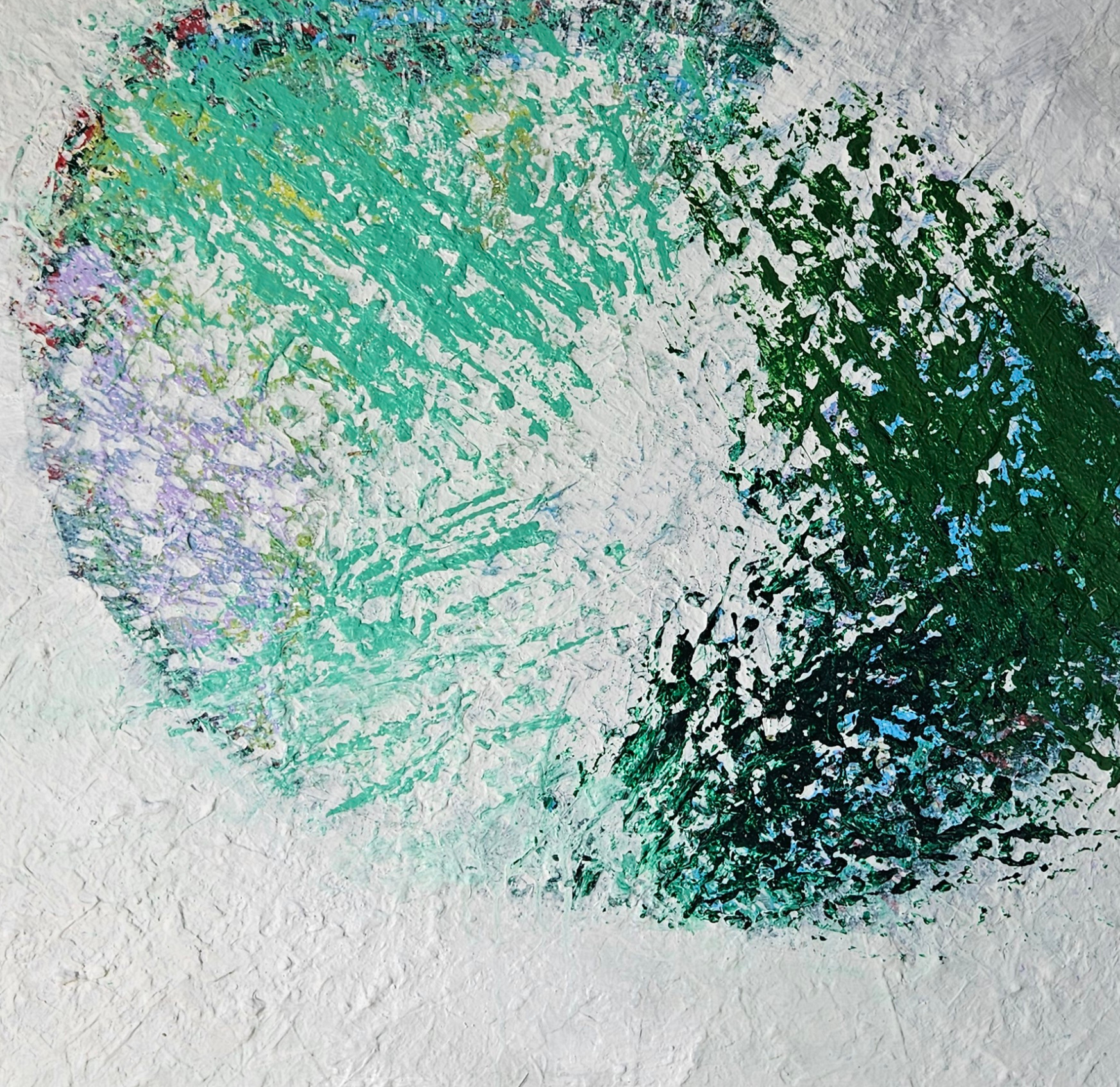 Abstraction en vert peinture acrylique et collage sur toile100x100cm – Image 3