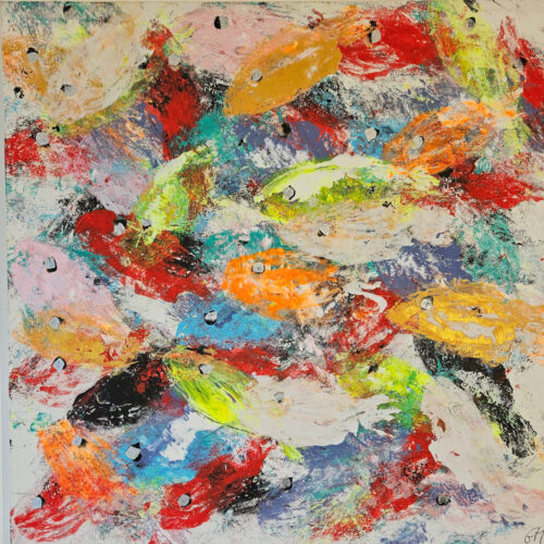 Poissons fluo, peinture acrylique sur toile 100x100cm