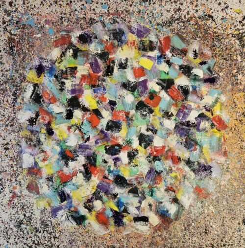 Big Bang abstrait multicolore peinture acrylique sur toile 100x100cm