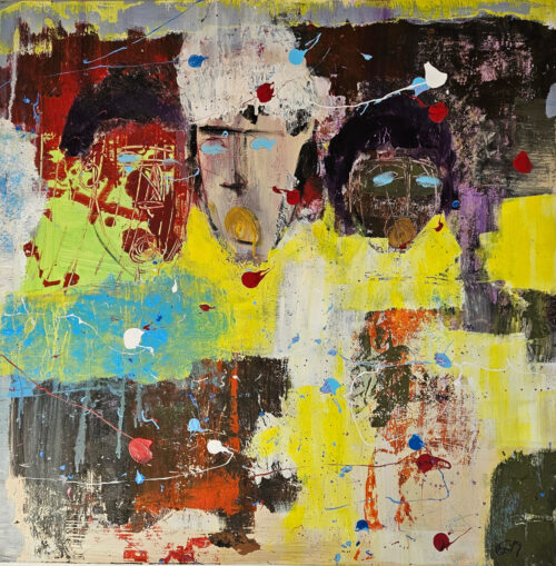 trois têtes, street art peinture acrylique sur toile 100x100cm