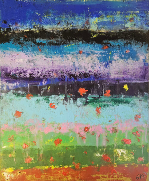 Coquelicots le soir peinture acrylique abstraite sur toile 101x81x2cm