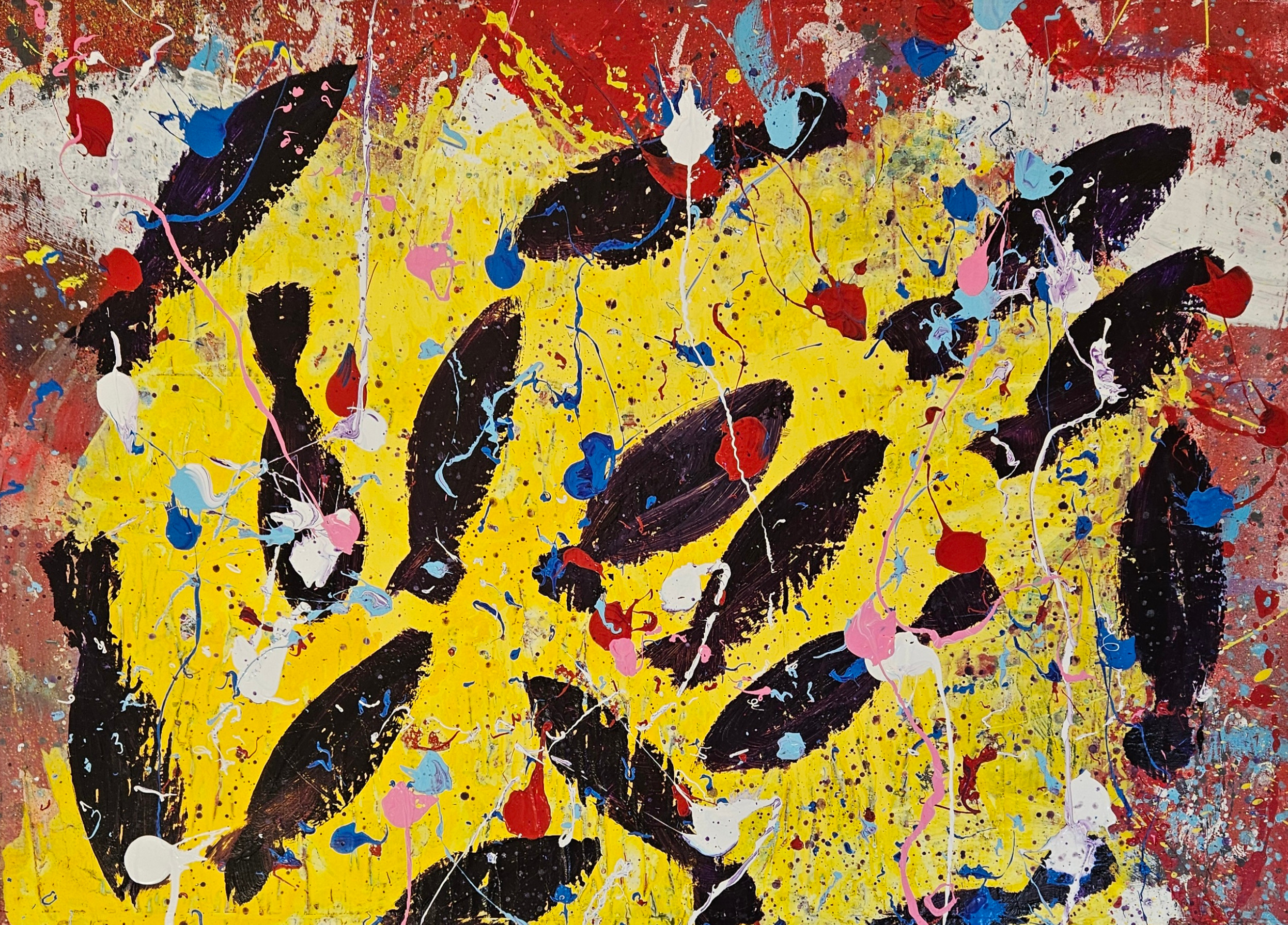 Poissons violets foncés sur poissons blancs, acrylique sur toile 100x100cm – Image 3