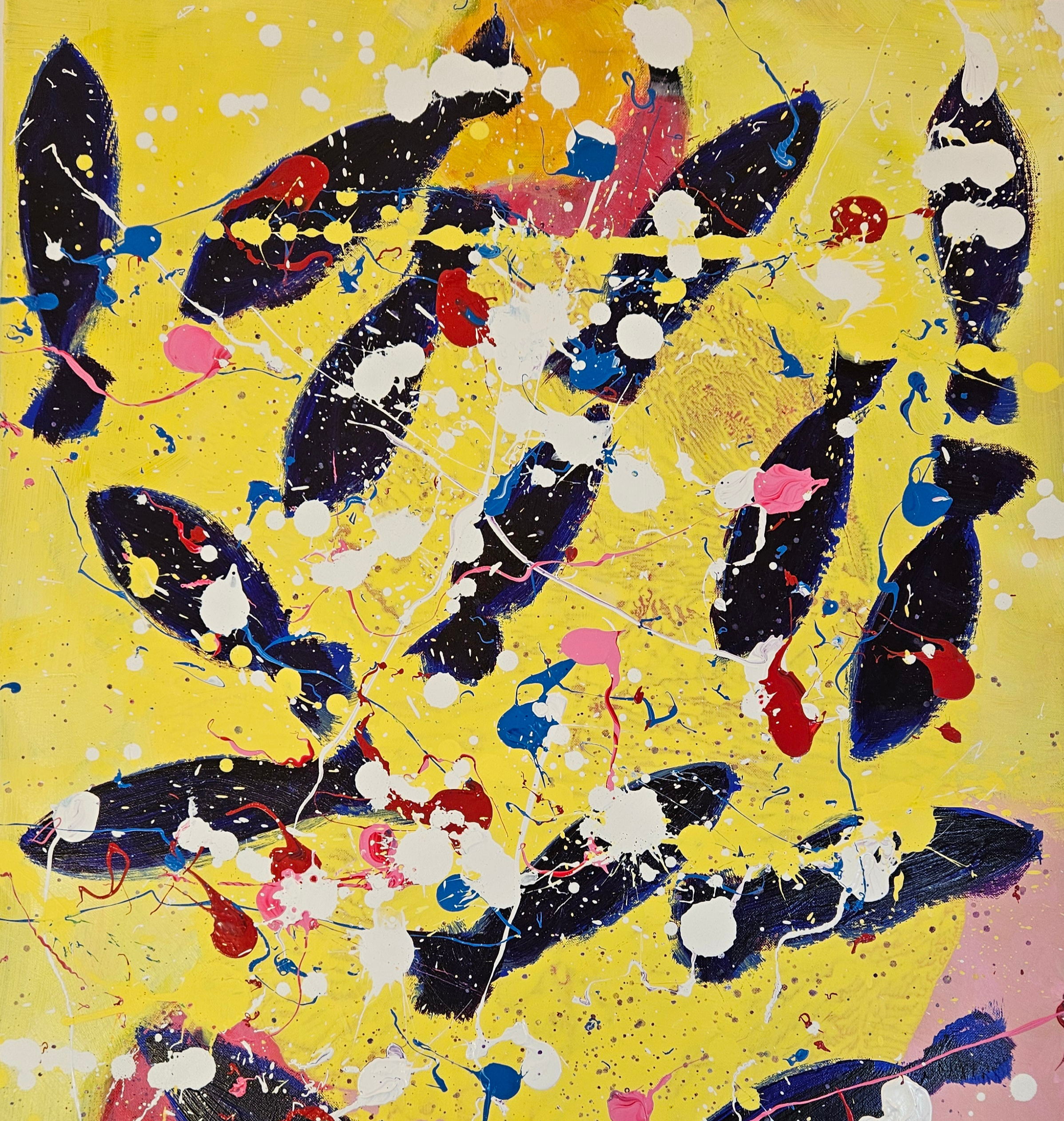 Poissons violets foncés sur femme nue, acrylique sur toile 100x73cm – Image 3