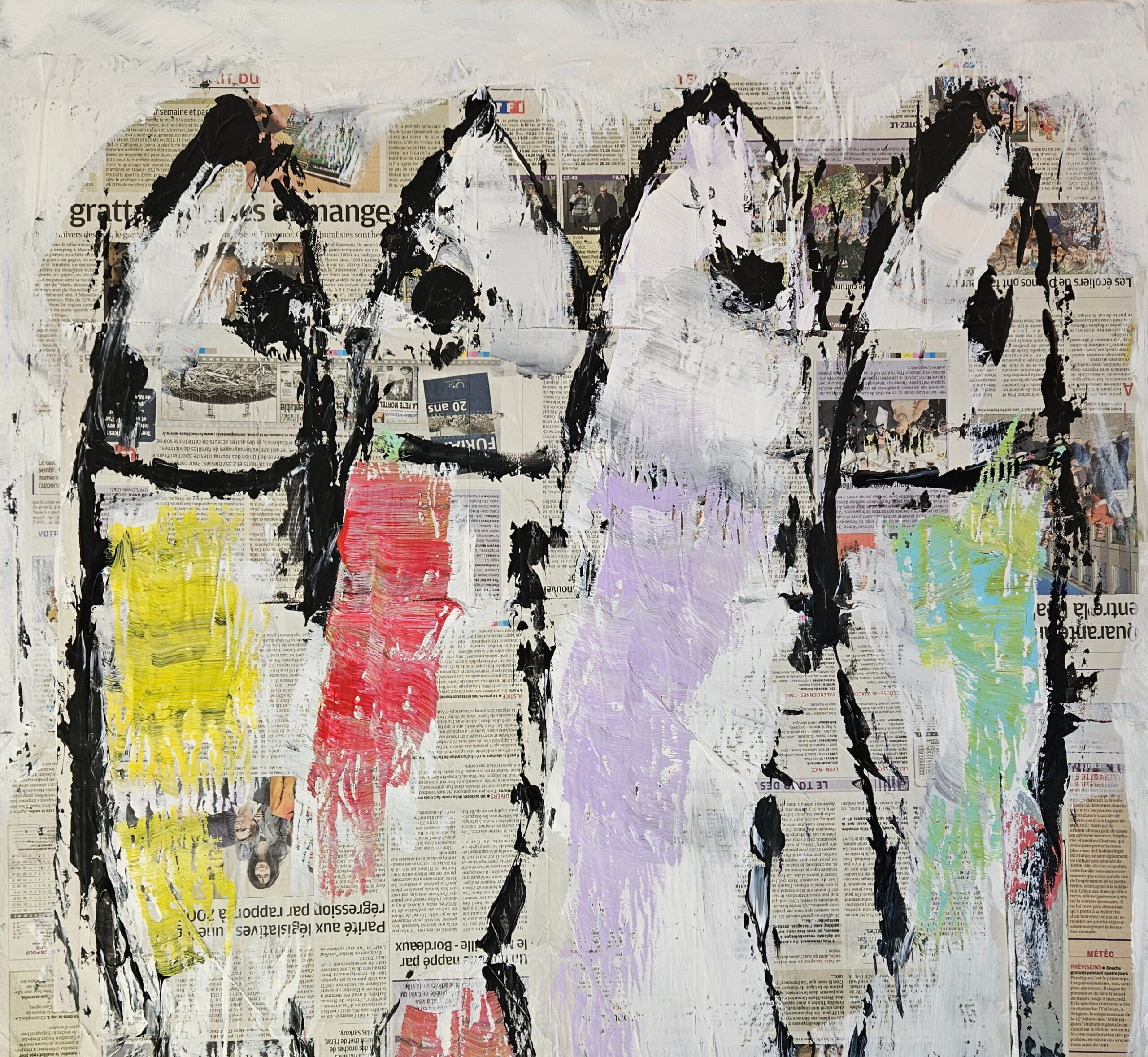 Sardines de couleur collage et acrylique sur toile 100x81cm art brut – Image 2