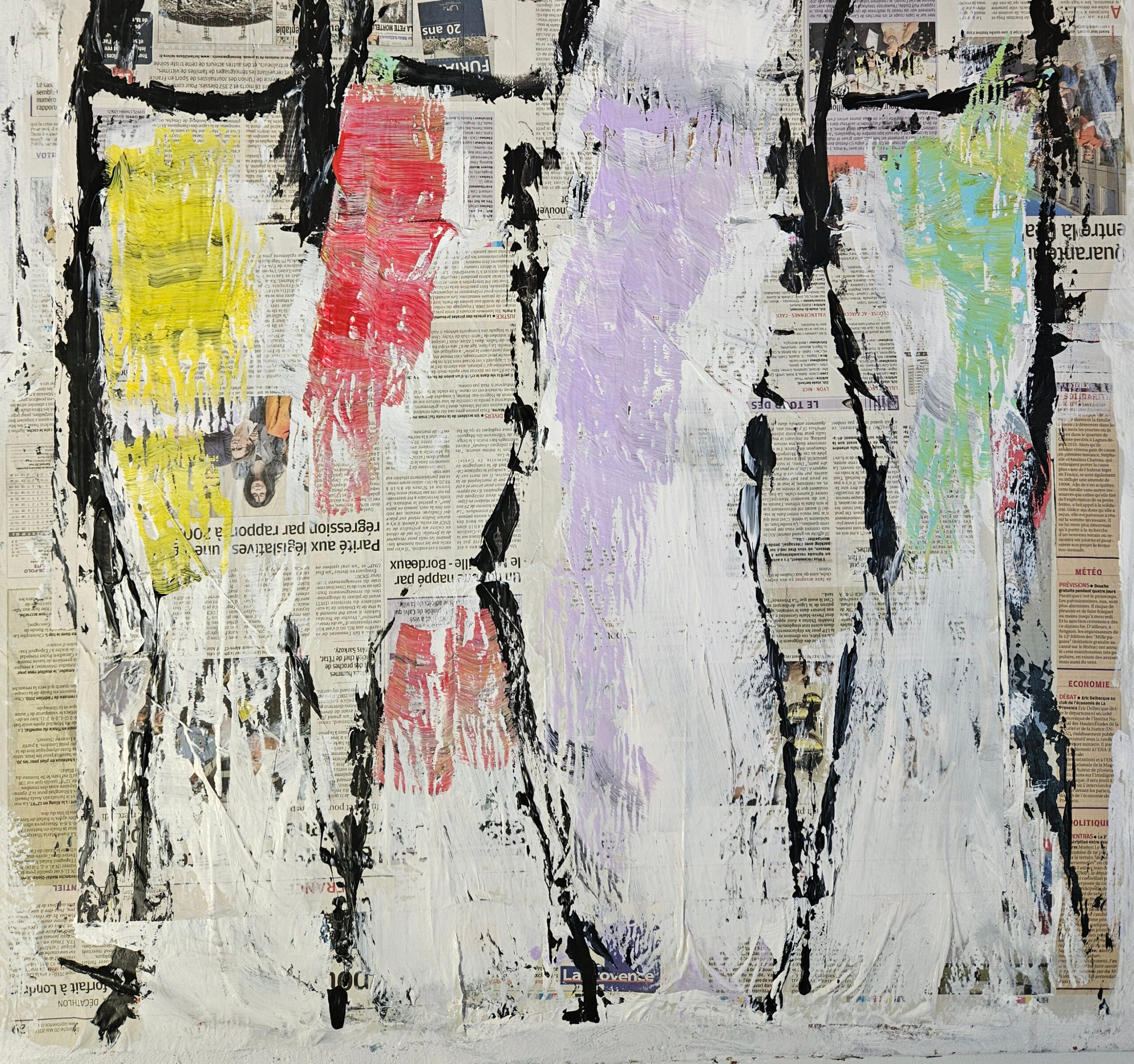 Sardines de couleur collage et acrylique sur toile 100x81cm art brut – Image 3