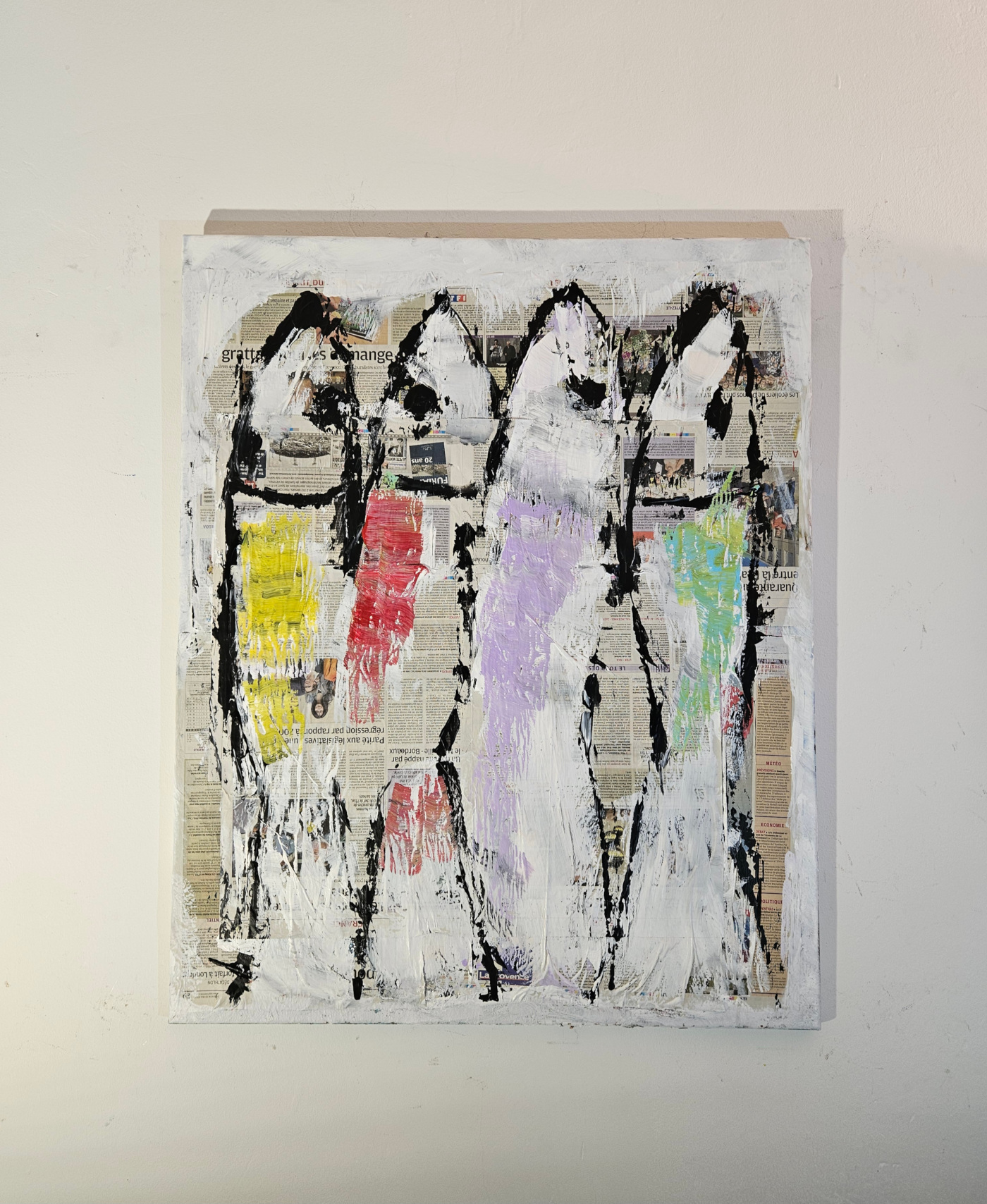 Sardines de couleur collage et acrylique sur toile 100x81cm art brut – Image 4