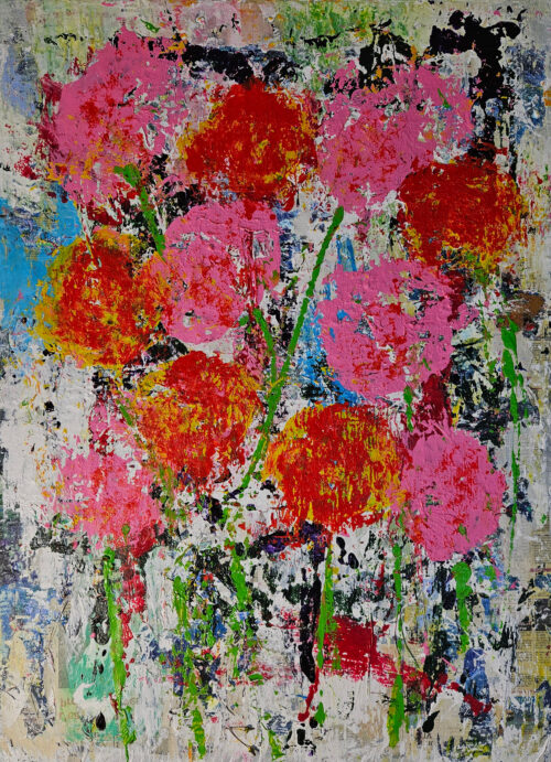 Fleurs sauvages 1 acrylique et collage papier sur toile 100x73cm