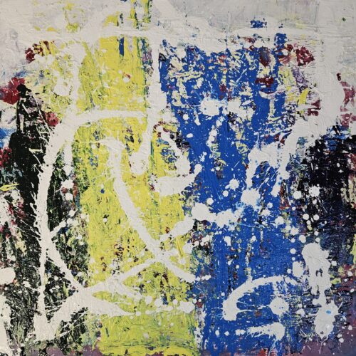 Etude de couleurs en bleu et jaune, acrylique sur toile 80x80cm