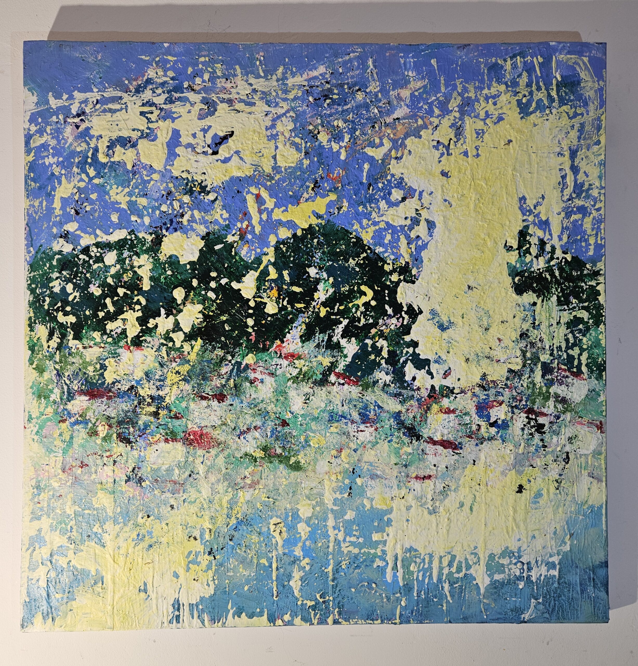 Paysage de bord de mer au soleil, peinture acrylique sur toile 100x100cm – Image 2