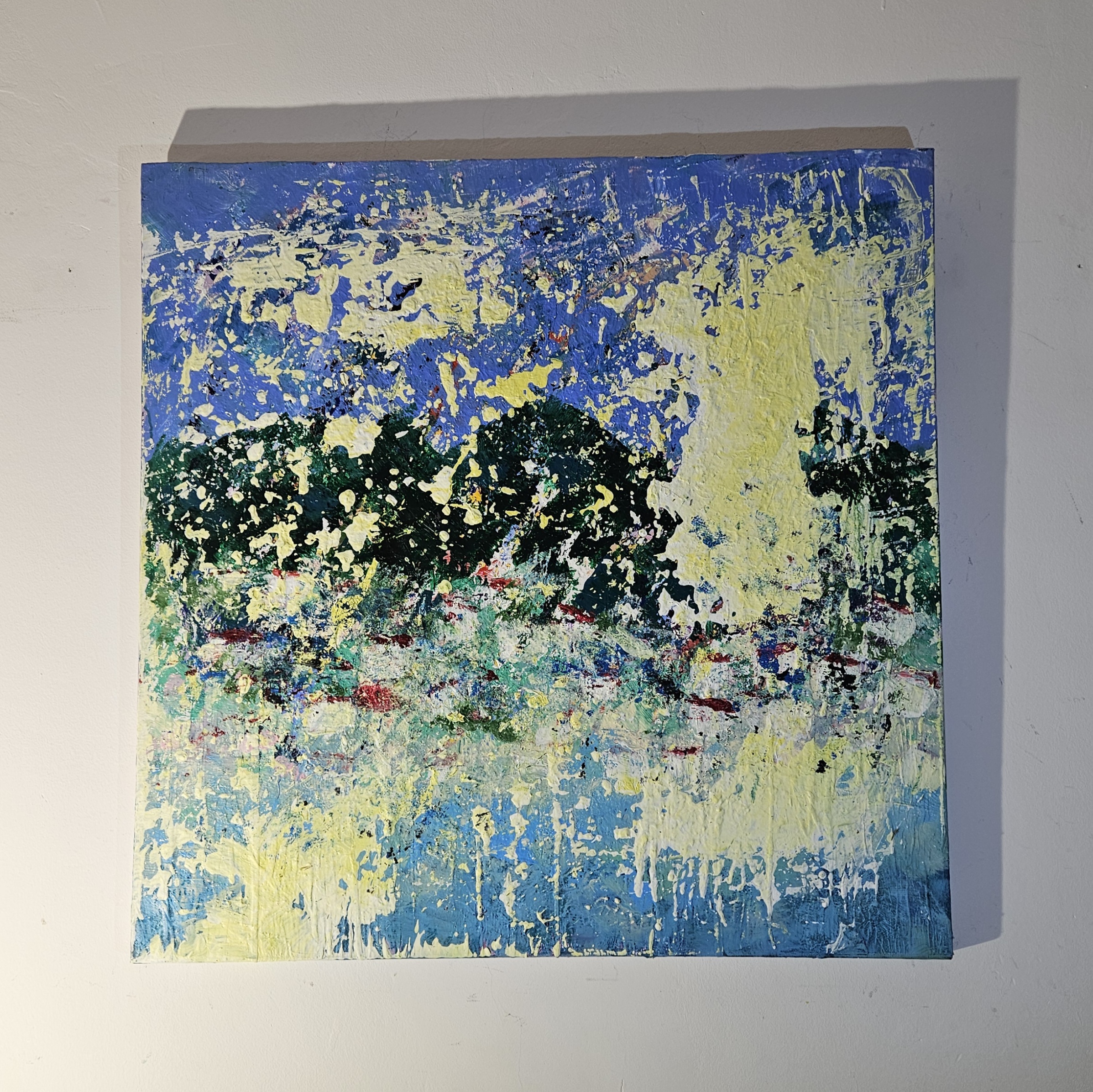 Paysage de bord de mer au soleil, peinture acrylique sur toile 100x100cm – Image 3